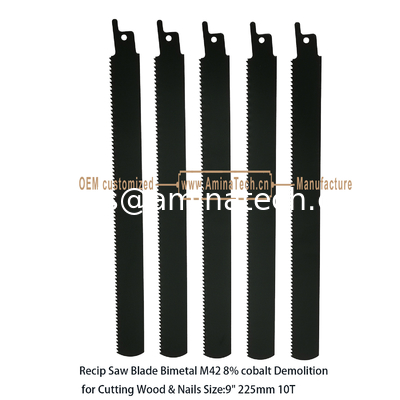 Recip Saw Blade Bimetal M42 8% cobalt Demolition for Cutting Wood & Nails 9"225mm 10T,Power Tools поставщик