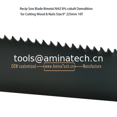 Recip Saw Blade Bimetal M42 8% cobalt Demolition for Cutting Wood & Nails 9"225mm 10T,Power Tools поставщик