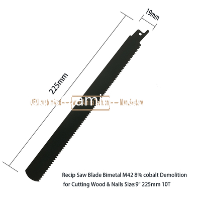 Recip Saw Blade Bimetal M42 8% cobalt Demolition for Cutting Wood & Nails 9"225mm 10T,Power Tools поставщик