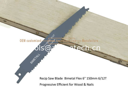 Пильное полотно для сабельной пилы Bimetal Flex 6" 150 мм 6/12T Progressive Efficient для дерева и гвоздей, Сабельная пила, Электроинструменты поставщик